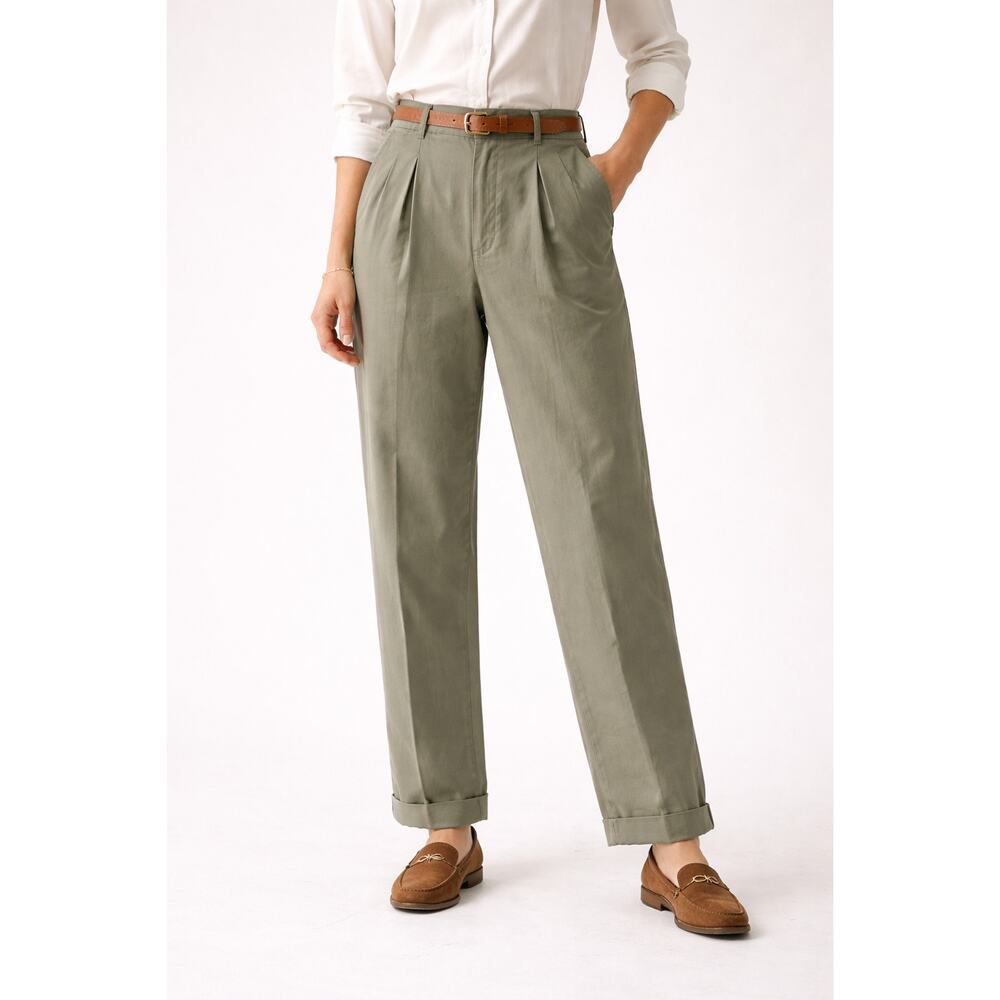 Structure Green Pleated Trousers Womens 32 High Rise Cuffed